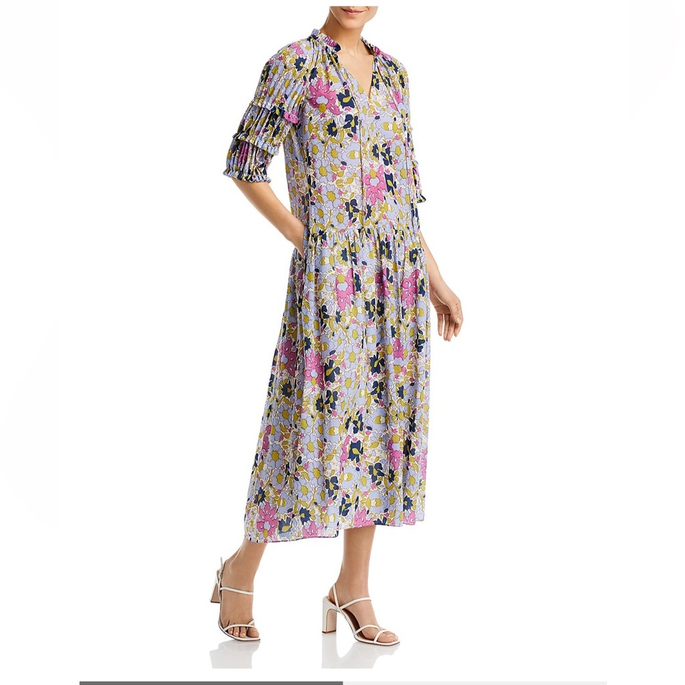 Rebecca Taylor Blue Passion Flower Puff Sleeve Maxi Dress